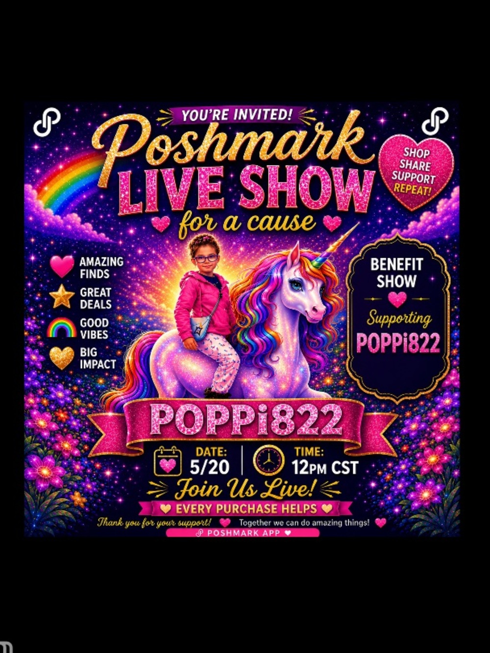 5/20 @poppi822 Benefit Show 12-6pm CST - Picture 1 of 3
